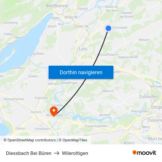 Diessbach Bei Büren to Wileroltigen map