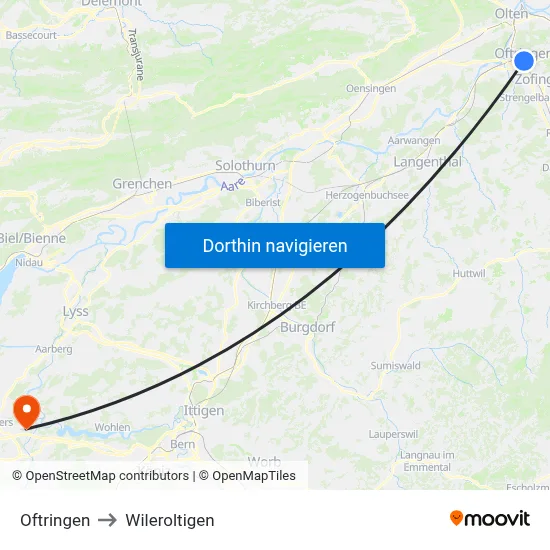 Oftringen to Wileroltigen map
