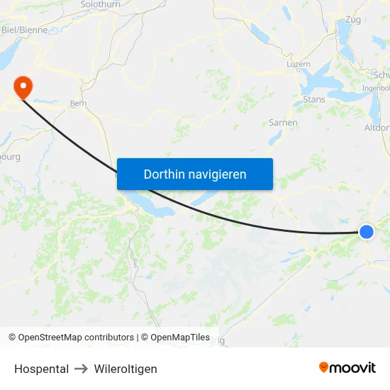 Hospental to Wileroltigen map