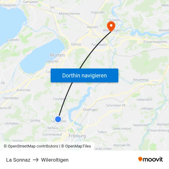 La Sonnaz to Wileroltigen map