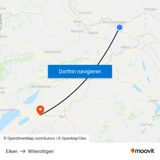 Eiken to Wileroltigen map