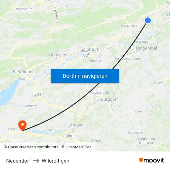 Neuendorf to Wileroltigen map