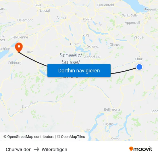 Churwalden to Wileroltigen map