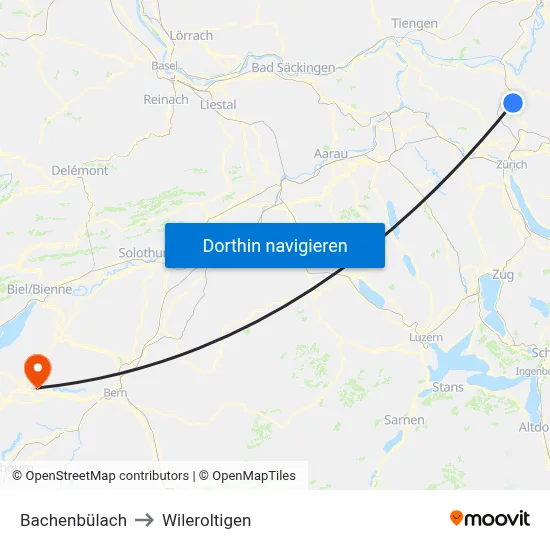 Bachenbülach to Wileroltigen map
