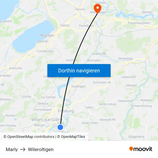 Marly to Wileroltigen map
