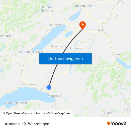 Attalens to Wileroltigen map