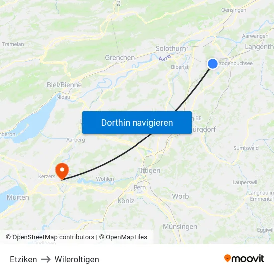 Etziken to Wileroltigen map