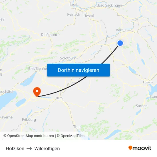Holziken to Wileroltigen map