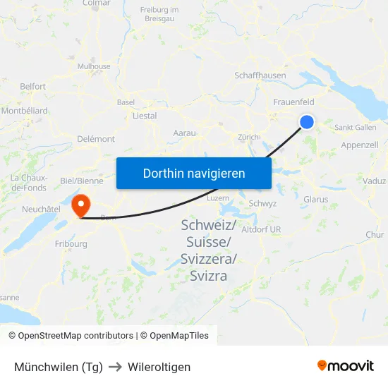 Münchwilen (Tg) to Wileroltigen map