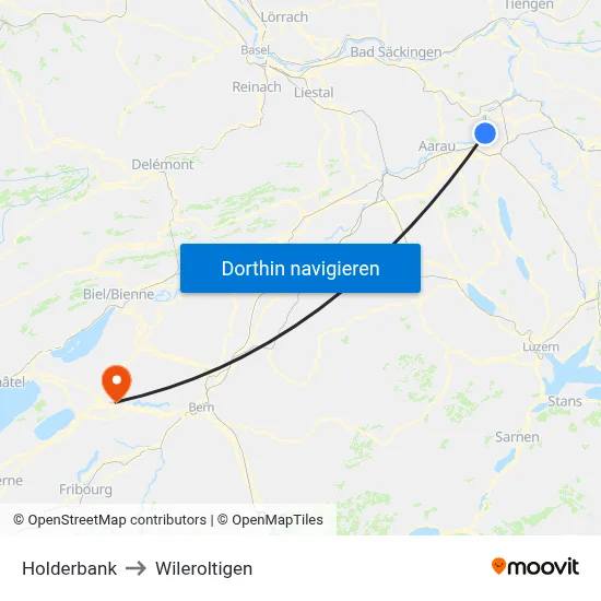 Holderbank to Wileroltigen map