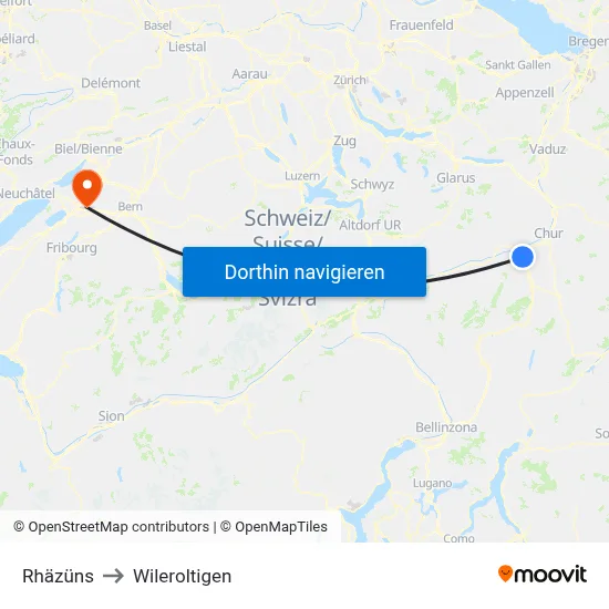 Rhäzüns to Wileroltigen map