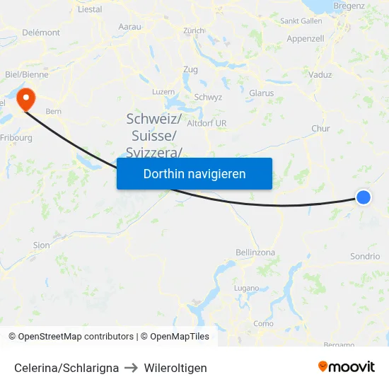Celerina/Schlarigna to Wileroltigen map