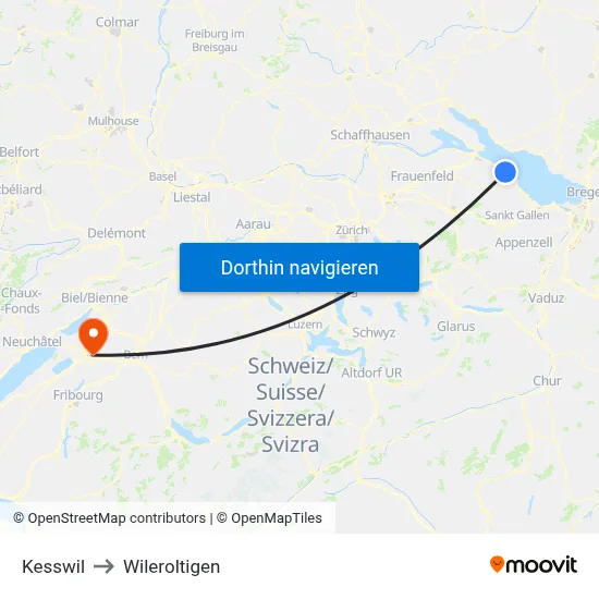 Kesswil to Wileroltigen map