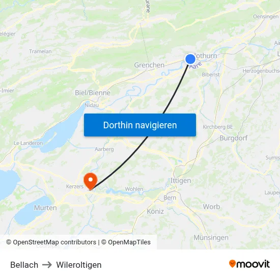 Bellach to Wileroltigen map