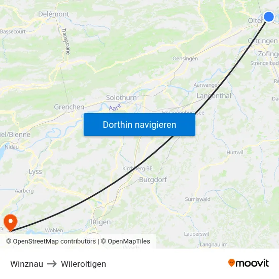 Winznau to Wileroltigen map