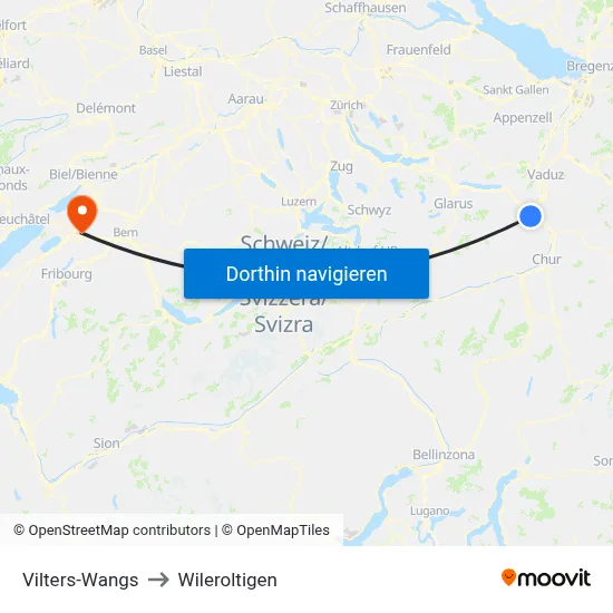 Vilters-Wangs to Wileroltigen map
