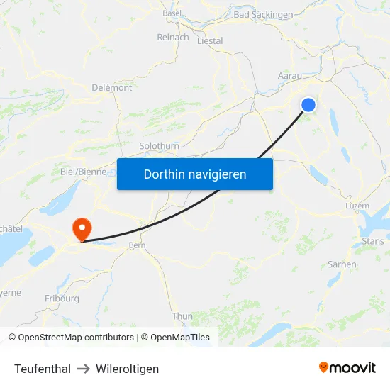 Teufenthal to Wileroltigen map