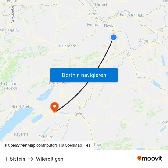 Hölstein to Wileroltigen map