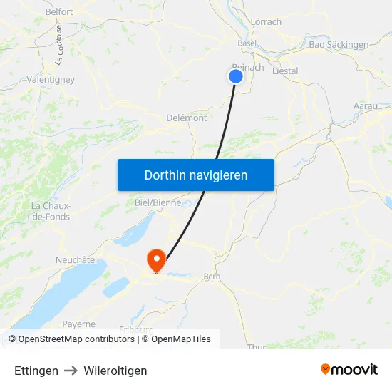 Ettingen to Wileroltigen map