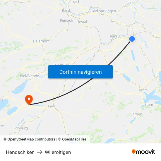 Hendschiken to Wileroltigen map