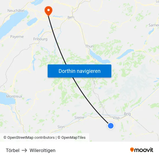 Törbel to Wileroltigen map
