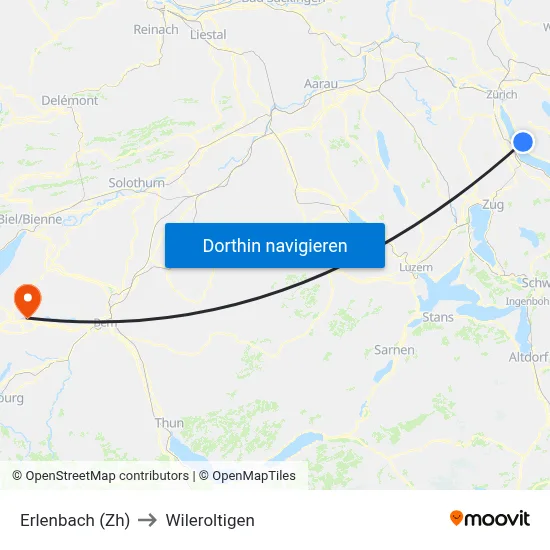 Erlenbach (Zh) to Wileroltigen map