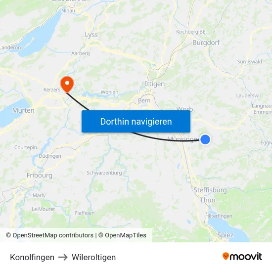 Konolfingen to Wileroltigen map