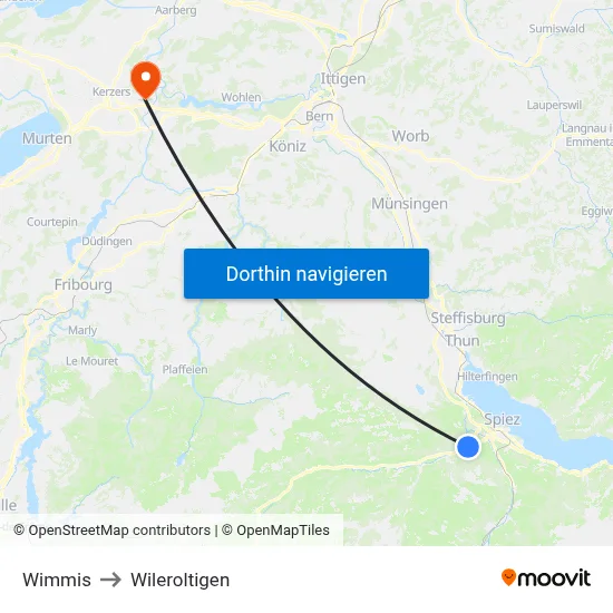 Wimmis to Wileroltigen map