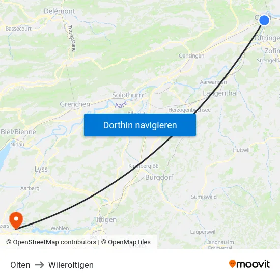 Olten to Wileroltigen map