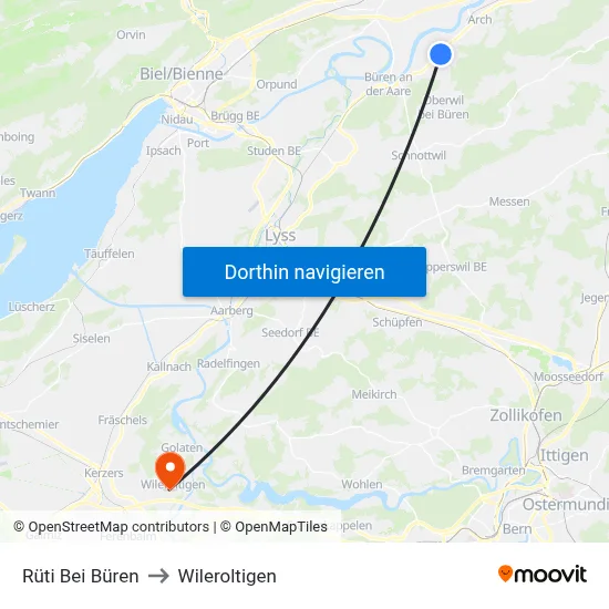 Rüti Bei Büren to Wileroltigen map