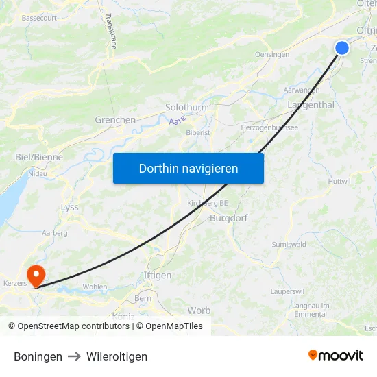 Boningen to Wileroltigen map