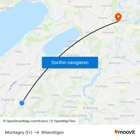 Montagny (Fr) to Wileroltigen map