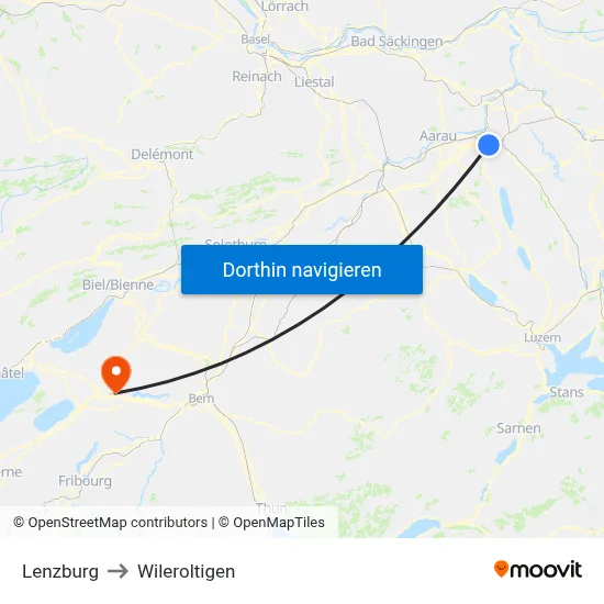 Lenzburg to Wileroltigen map