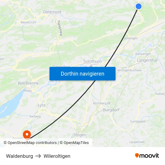 Waldenburg to Wileroltigen map