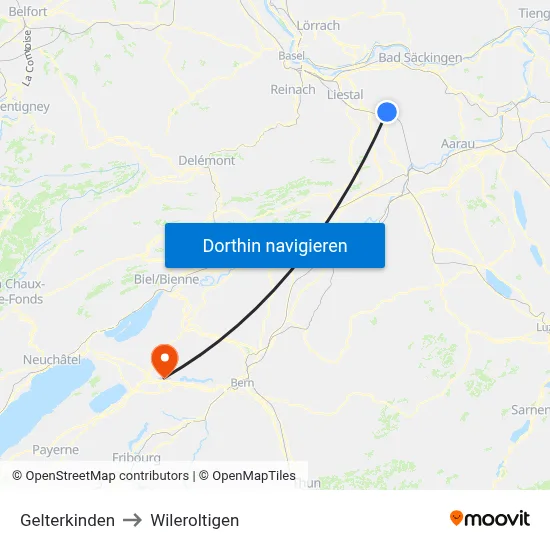 Gelterkinden to Wileroltigen map