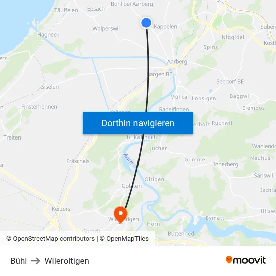 Bühl to Wileroltigen map