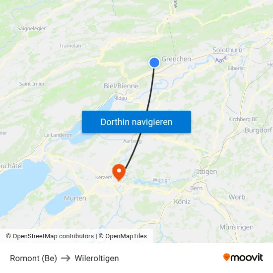 Romont (Be) to Wileroltigen map