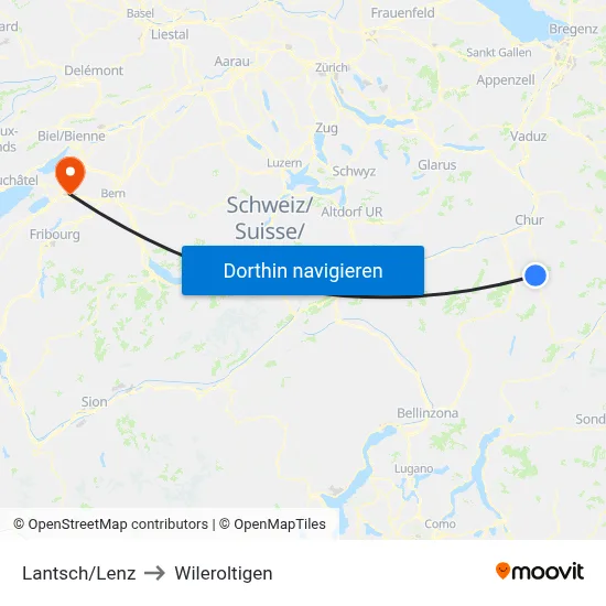 Lantsch/Lenz to Wileroltigen map