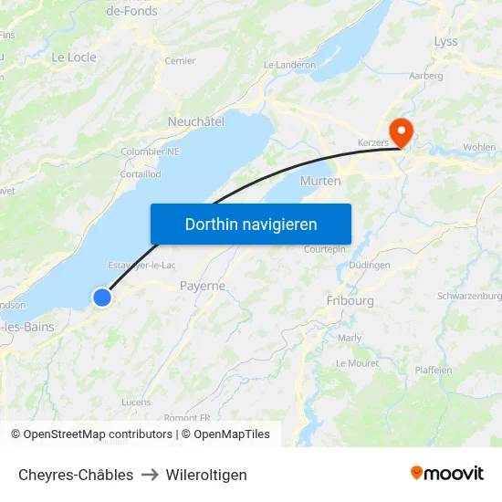 Cheyres-Châbles to Wileroltigen map