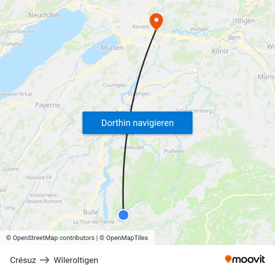 Crésuz to Wileroltigen map