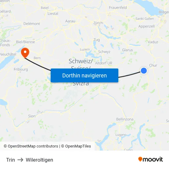 Trin to Wileroltigen map