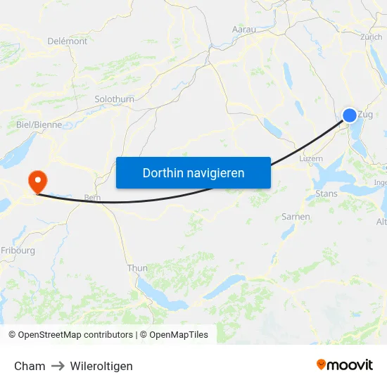 Cham to Wileroltigen map