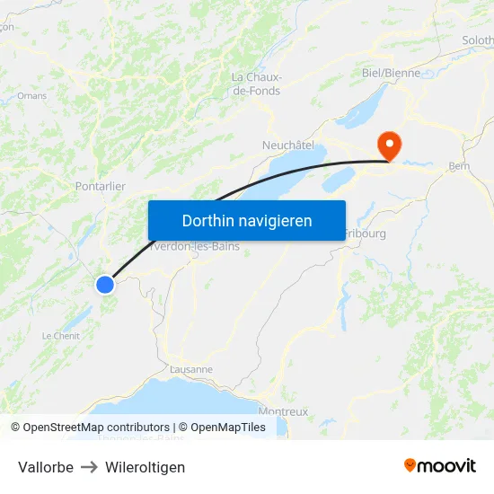 Vallorbe to Wileroltigen map