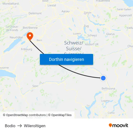 Bodio to Wileroltigen map