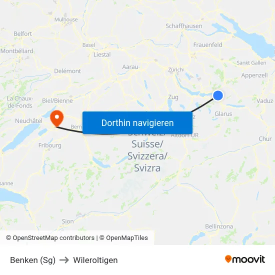 Benken (Sg) to Wileroltigen map