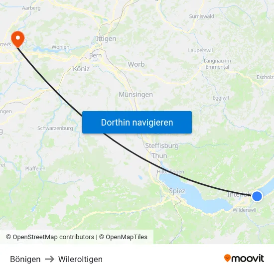 Bönigen to Wileroltigen map