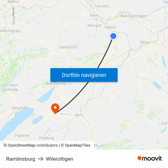 Ramlinsburg to Wileroltigen map