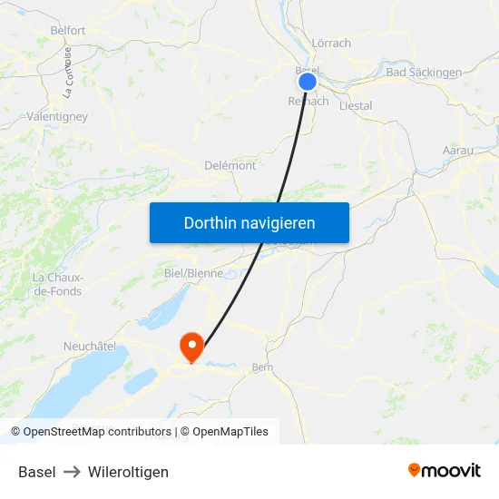 Basel to Wileroltigen map