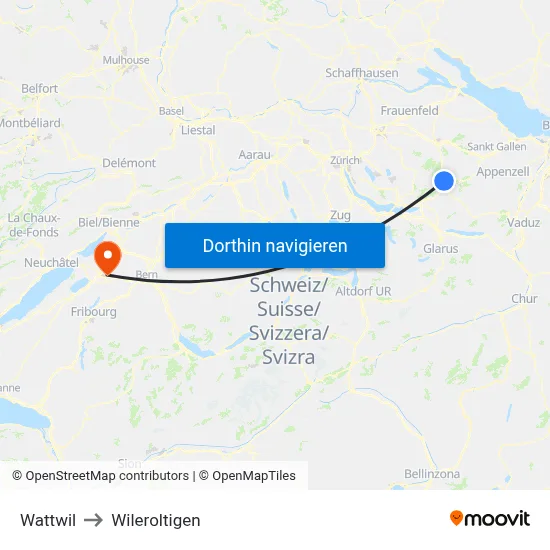 Wattwil to Wileroltigen map