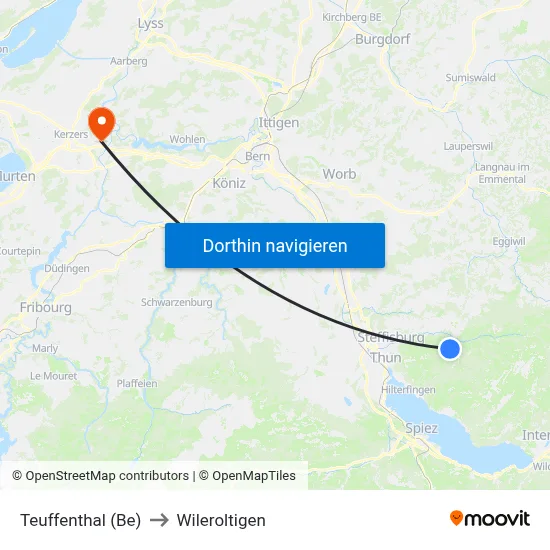 Teuffenthal (Be) to Wileroltigen map